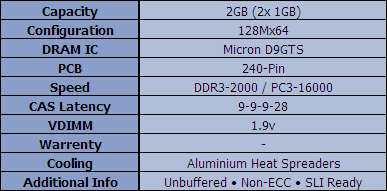Crucial Ballistix PC3-16000 (DDR3-2000) 2GB Kit
