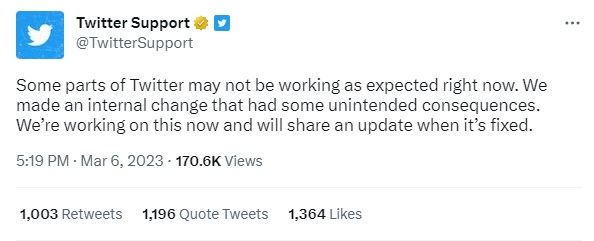 Twitter broke Twitter – “Internal change” causes “unintended consequences”